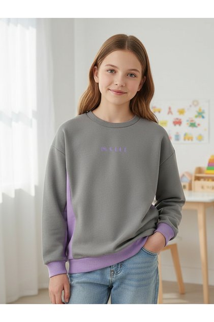 Girl's Colorblocked Round Neck Long Sleeve Sweatshirt