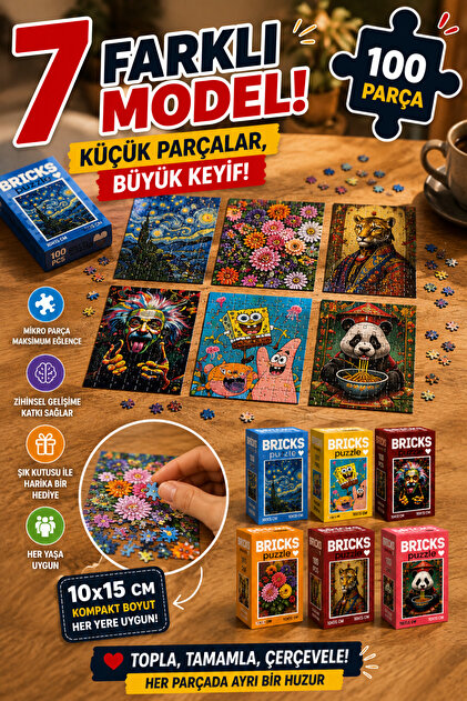 kidssan games Bricks Mini Puzzle 100 Parça 10x15 cm – 7 Farklı