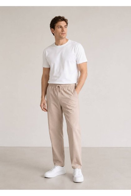Men's Linen Alt Raw Fabric 100% Cotton Elastic Waist Pants