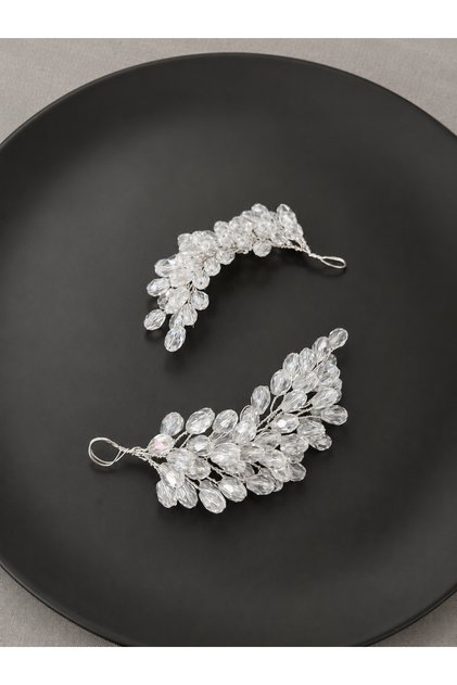 Crystal Stone Bridal Hair Accessory Set | Silver Color Handmade Transparent Crystal Hair Ornament | Wedding Engagement Henna