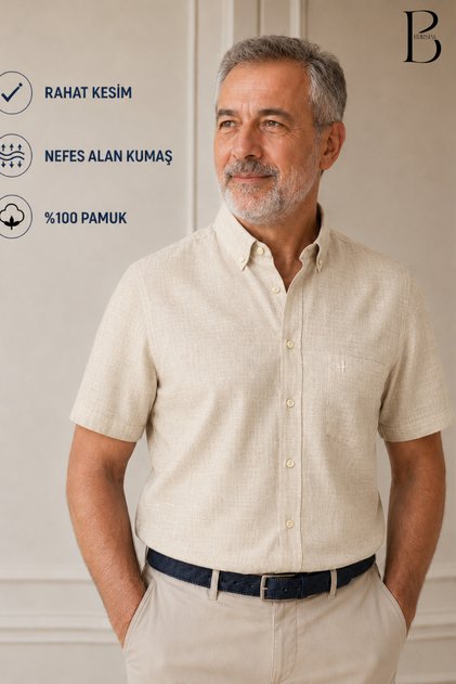Relaxed Fit Classic Men's Dad Short Sleeve 100% Cotton Linen Shirt