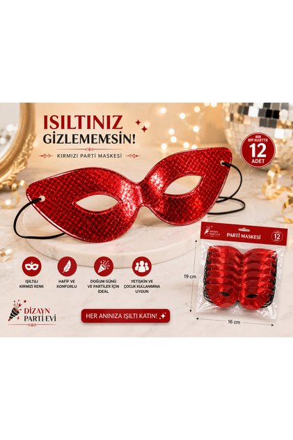12 Adet Parti Göz Maskesi Parlak Renkli Maske Kına Bekarlığa Veda Doğum Günü Kostüm Parti Aksesuarı (Sarı, Gümüş, Yeşil, Kırmızı, Mavi)