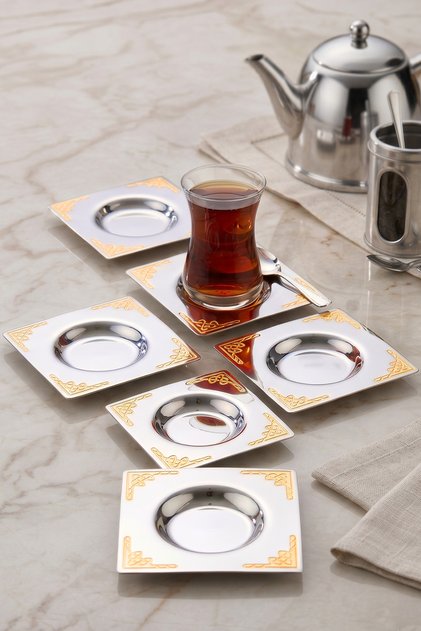 6-Piece Hürrem Tea Plate Set - 18/10 Stainless Steel for 6 People