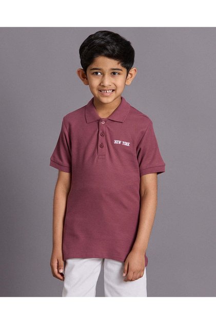 Boys Burgundy Printed Polo Shirt