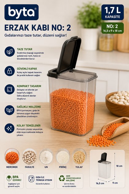 1.7 L Food Storage Container with Lid Transparent Plastic Food Storage Box