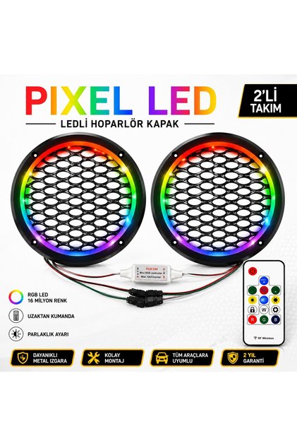 Piksel Ledli Animasyonlu 16 Cm Midrange Hoparlör Kapak 2 Adet 358 Mod Kumandalı Animasyonlu