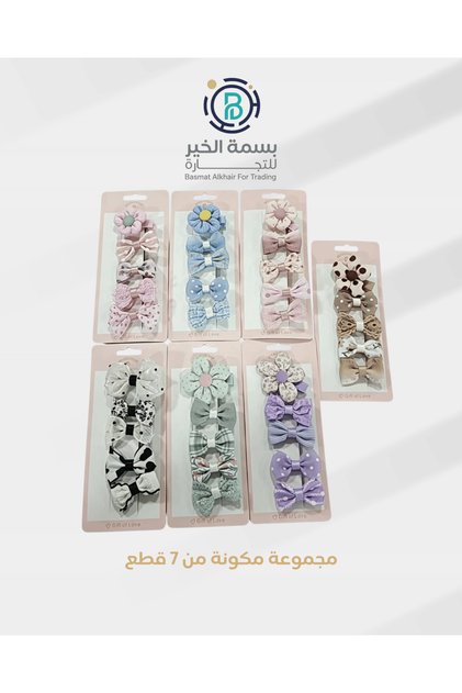 مجموعة مشابك شعر مكونة من 7 أطقم متنوعة الأشكال والألوان