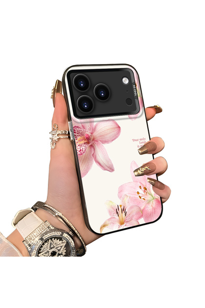 iPhone 17/18 Pro Compatible Silicone Edge Hard Back Case Couple Phone Case with Floral Pattern