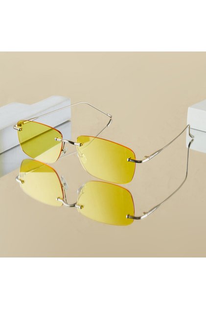 Yellow 1Pc Men's Fashion Glasses New Retro Trendy Metal Frameless Y2K Music Festival Street Style St