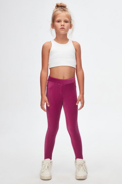Ljubičaste leggins pantalone od samta za devojčice sa džepovima