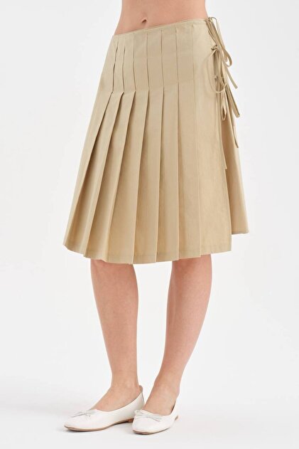 tw3 Women's 100% Cotton Midi Length Design Skirt with Pleats and