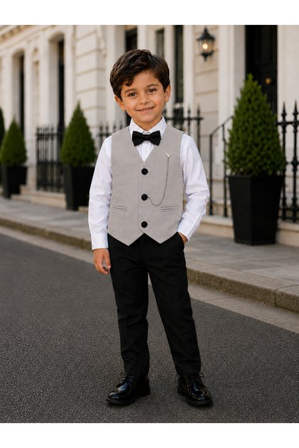Boy's Vest Shirt Bow Tie Pants Suit