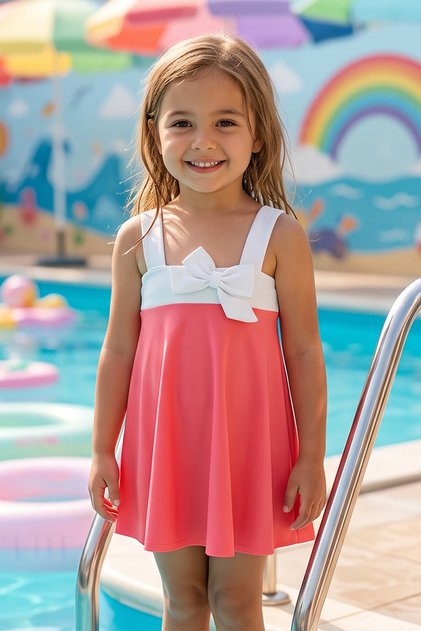 Zero Sleeve Dress Swimsuit Girls Child Swimmer Swimsuit 1002 Coral