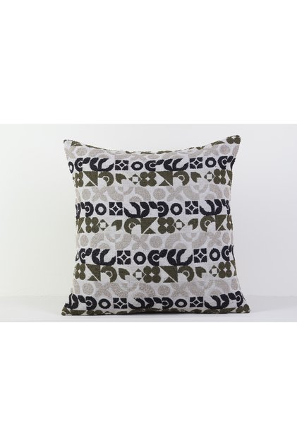 Modern Geometric Woven Decorative Throw Pillow Cover Green Cream Black with Hidden Zipper 45X45 cm