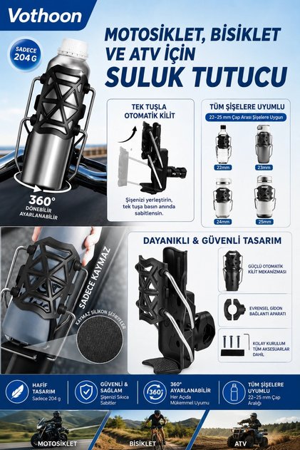 Bisiklet Motosiklet Atv Ve Scooter Uyumlu Matara Suluk Tutucu Gidon Bağlantılı Esnek Gövdeli Şişe Ap