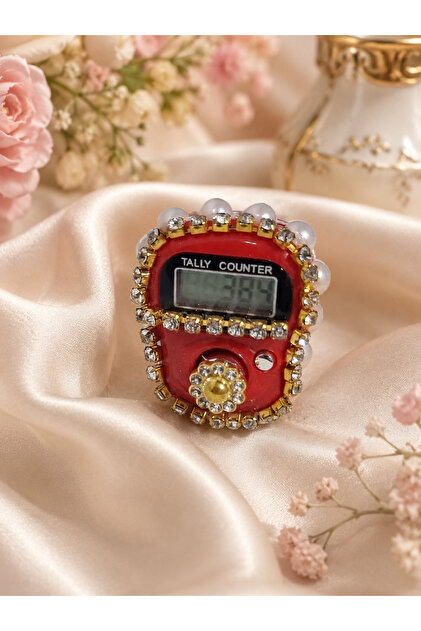 Stone Zikir Ring Digital Tally Counter Colorful Counter Ring with Pearl Beads Decoration