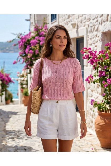 Summer Thin Knit Half Sleeve Knitwear Blouse