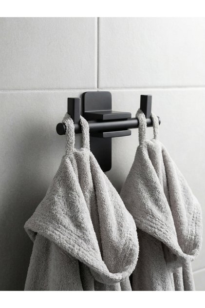 Bathrobe Hanger Double Hook Wall Mounted Bathroom Towel and Robe Hanger Stainless Metal