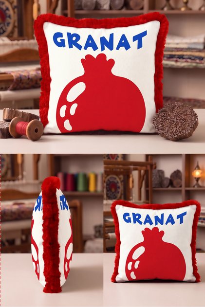 Pomegranate Patterned Decorative Stylish Fringed Pillowcase - Ethnic Fruit Red Burgundy Tasseled Throw Pillow Cover