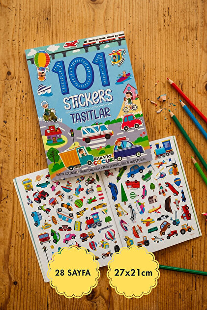 101 Sticker ve Resimli Etkinlik Kitap Seti, Taşıtlar (Toplam 28 Sayfa, 27x21cm)
