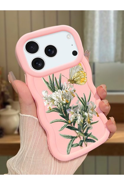 iPhone 17 Pro Max Compatible Case with Camera Protector Pink Silicone Couple Phone Case Butterfly Pattern