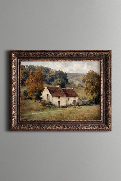 Rural House Scenery - Vintage Patterned Painting - Thick Model