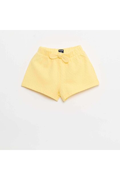 Solid Jacquard Knit Shorts with Decorative Bow YELLOW