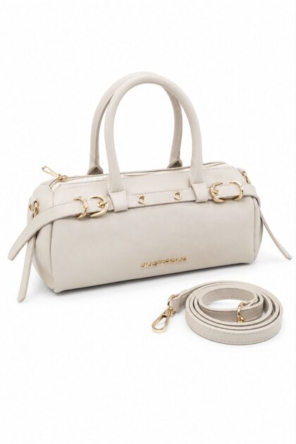 Justpolo Women's Medium-Sized Cylinder Model Hand and Shoulder Bag with Gold Accessories