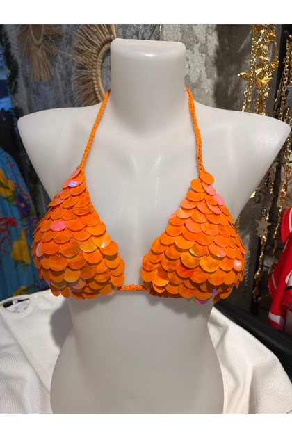 butik el örgüsü pullu bikini üstü
