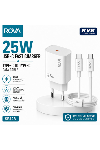 SB128 25W USB-C Hızlı Şarj Adaptörü + Type-C to Type-C 1 Metre Hızlı Şarj ve Data Kablosu | PD Destekli | Akıllı Çip Teknolojisi | Samsung Xiaomi Huawei Oppo Vivo Uyumlu