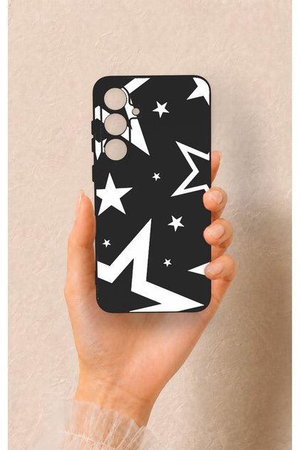Samsung S24Fe Compatible Black Mega Star Patterned Silicone Case