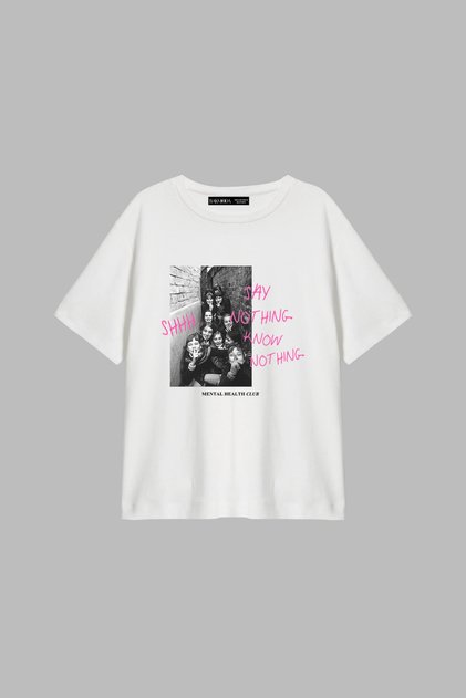 Shh Know Nothing Printed Relaxed Fit White Women's Tshirt