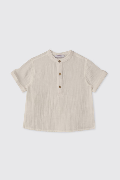 Baby Boy Short Sleeve Ecru Muslin Shirt