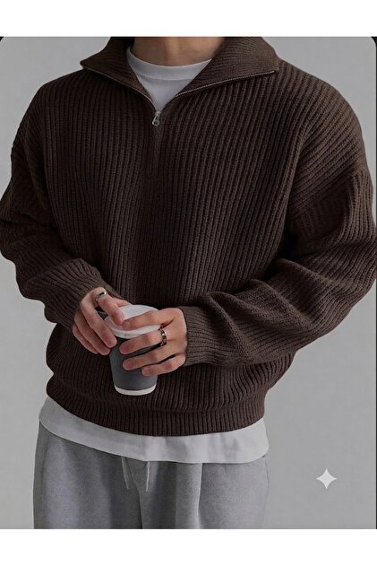 zs zaos fashion Men's Long-Sleeved Winter Thick Half-Zip Knitwear