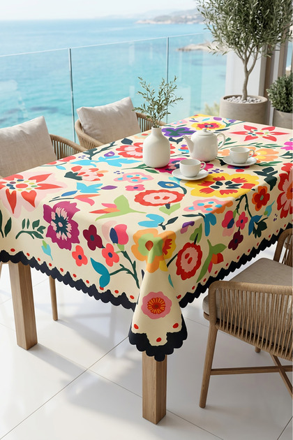 Modern Colorful Floral Tablecloth Stain-Resistant Stylish Design for Garden Balcony