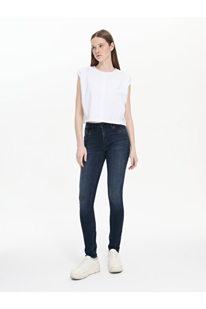 Jonna B Narrow Leg High Waist Mid Indigo Jean Pants