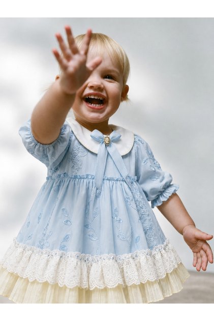 Baby Girl Dress with Collar, Lace, Flounces, Brooch, Tulle Skirt, Gift for Eid, Special Occasions