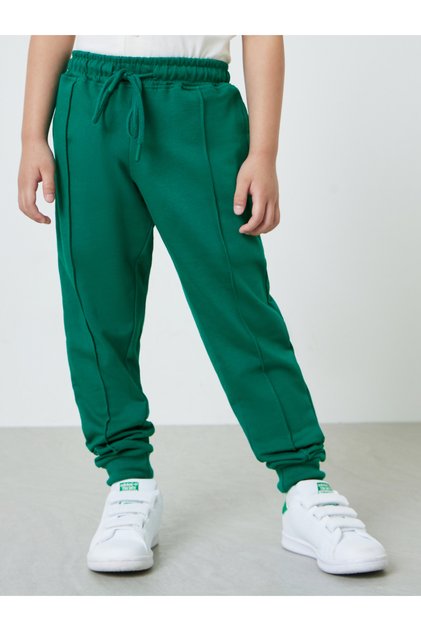 Boys Green Cotton Joggers with Cuffed Hem