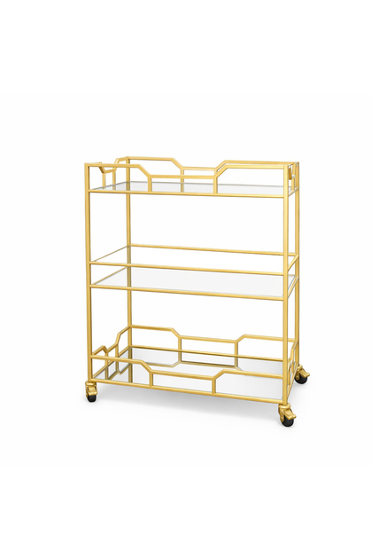3-Tier Rolling Bar Cart with Glass Shelves, Tempered & Mirror Glass Storage Trolley, Metal Serving Cart with Wheels & Lockable