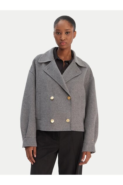 Th Ww0ww47759 Df Wool Gold Button Peacoat Kadın Ceket