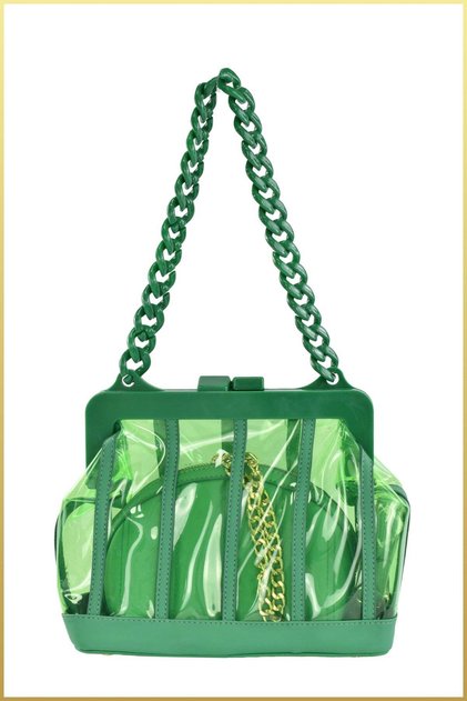 Mist Women's Green Transparent Surface Look Scholarship Thick Chain Bag - Green