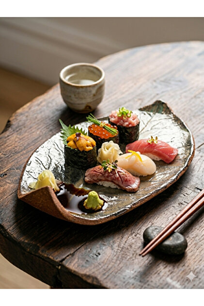 Özel Tasarım El Yapımı Stoneware Yaprak Formlu Kahvaltı , Sushi Ve Sunum Tabağı