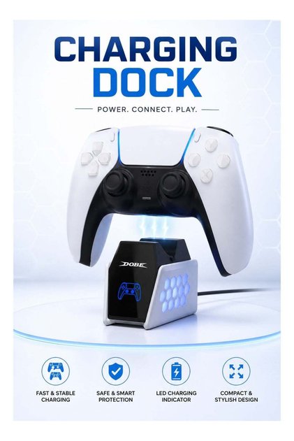 قاعدة شحن لوحدة تحكم PS5 DualSense | محطة شحن USB سريعة | مؤشر شحن LED | قاعدة تثبيت وحدة التحكم الآمنة | حماية ذكية | حامل شحن مدمج للألعاب