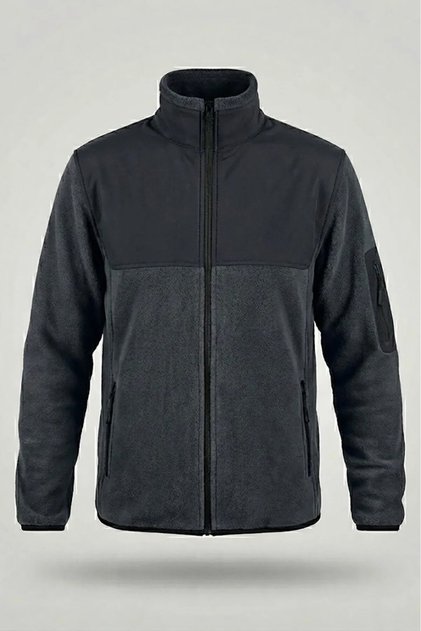 Full Zipper High Collar Garnished Anthracite Softshell Fleece Jacket
