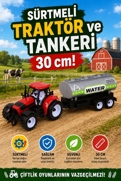 Friction Toy Tractor and Water Tanker Set Farm Vehicle 30 cm (Ages 3+)