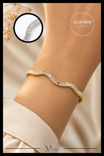 Gold Color Curved Waterway Bracelet | 316L Steel | 16+2 cm Adjustable | Women's Jewelry Accessories