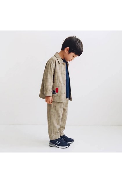 Boy's Square Patterned Balloon Pants and Jacket Set