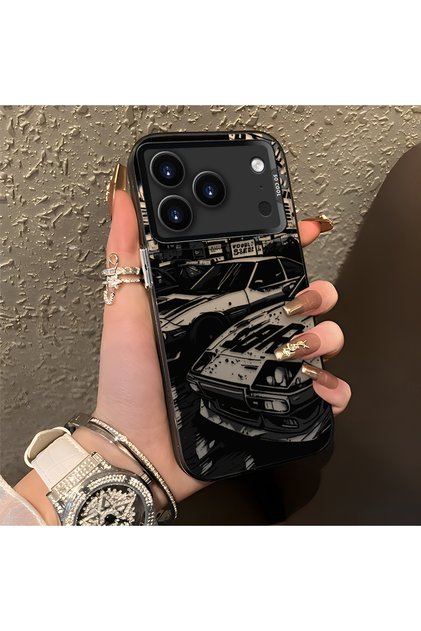 iPhone 17 Pro Max Compatible Manga Drawing Classic Car Flat Print Quality Silicone Case