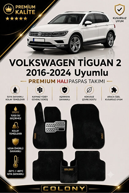 Volkswagen Tiguan (2016-2023) Uyumlu Pro Velur Halı Paspas Tam Set–Araca Özel,Kolay Montaj,Su Geçirmez
