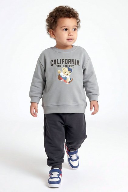 Skateboard Teddy Bear Printed 2-Piece Baby Boy Tracksuit Set